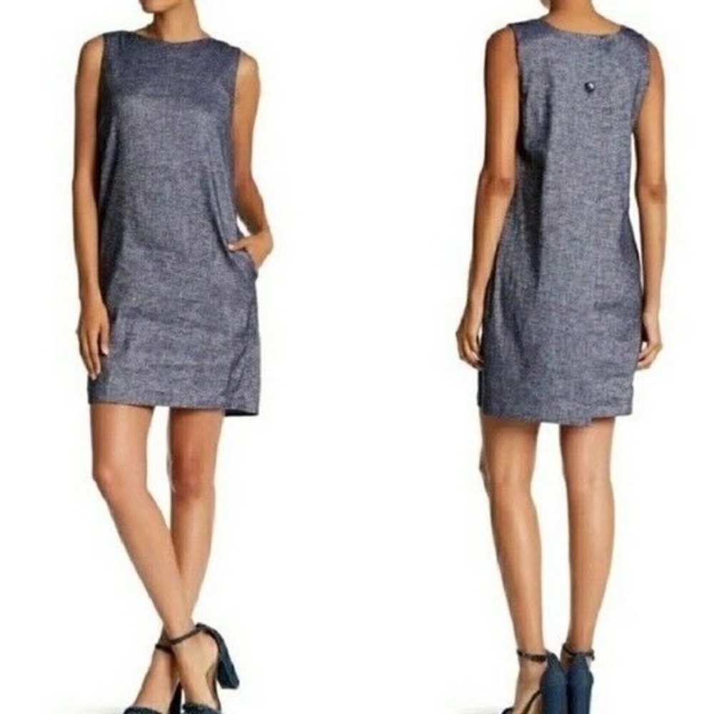 Theory Narlca Blue Tierra Dress Linen Chambray Sleeveless Button Back Size 4